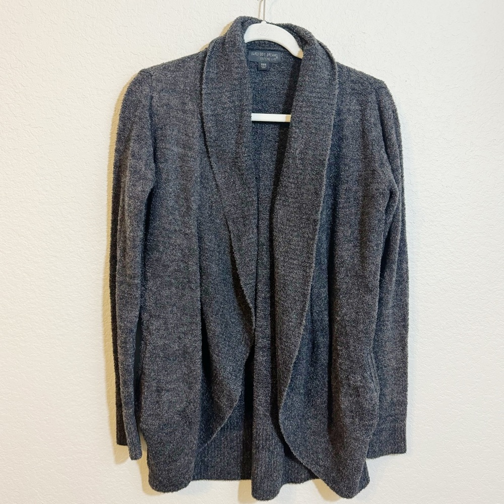 Barefoot Dreams Charcoal Gray Open Front Cardigan Pockets XS/S